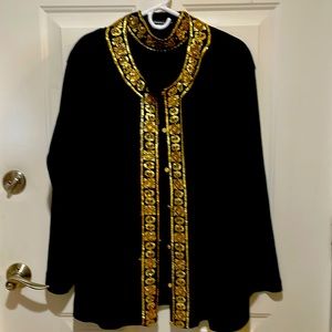 Beautiful Vintage Black Gold Sequined Cardigan Set 3X